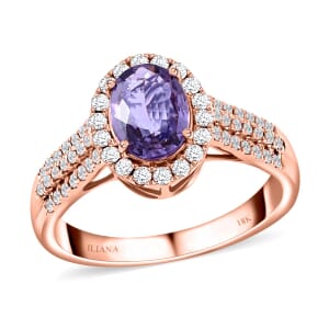 Certified and Appraised Iliana AAA Madagascar Purple Sapphire and G-H SI Diamond 1.90 ctw Halo Ring in 18K Rose Gold (Size 8.5) 4.10 Grams