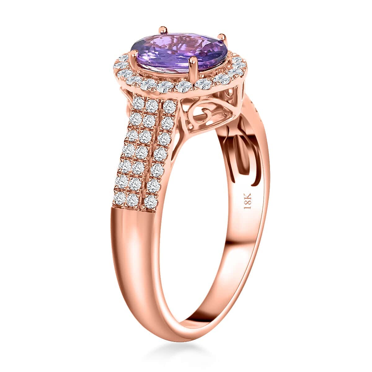 Certified and Appraised Iliana AAA Madagascar Purple Sapphire and G-H SI Diamond 1.90 ctw Halo Ring in 18K Rose Gold (Size 10.5) 4.10 Grams image number 2