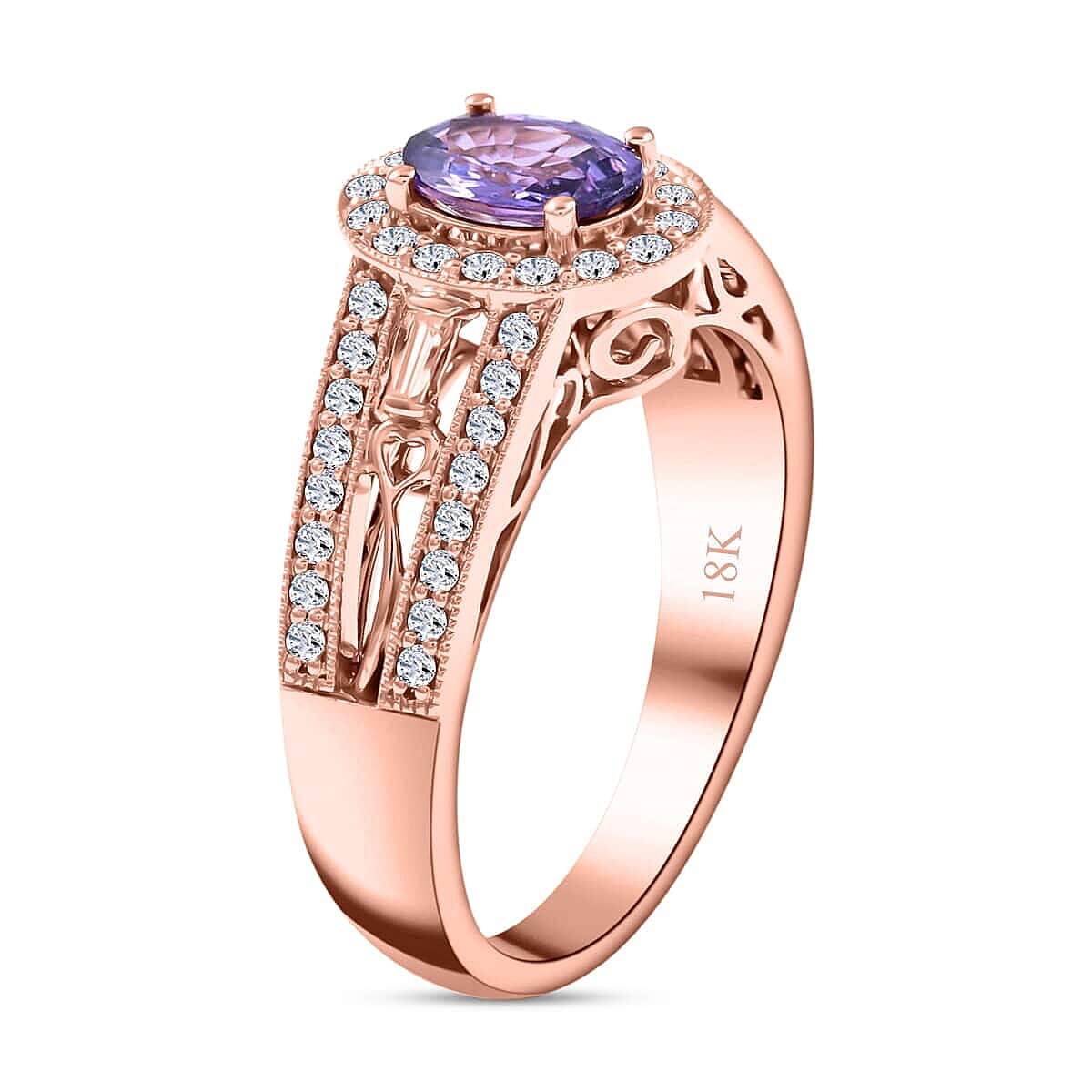 Certified & Appraised Iliana 18K Rose Gold AAA Madagascar Purple Sapphire and G-H SI Diamond Halo Ring (Size 5.5) 5.50 Grams 1.40 ctw image number 3