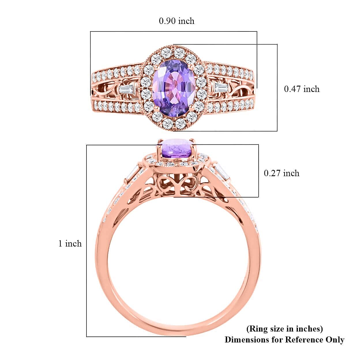 Certified & Appraised Iliana 18K Rose Gold AAA Madagascar Purple Sapphire and G-H SI Diamond Halo Ring (Size 5.5) 5.50 Grams 1.40 ctw image number 5