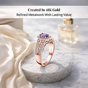 Certified & Appraised Iliana 18K Rose Gold AAA Madagascar Purple Sapphire and G-H SI Diamond Halo Ring (Size 9.5) 5.50 Grams 1.40 ctw