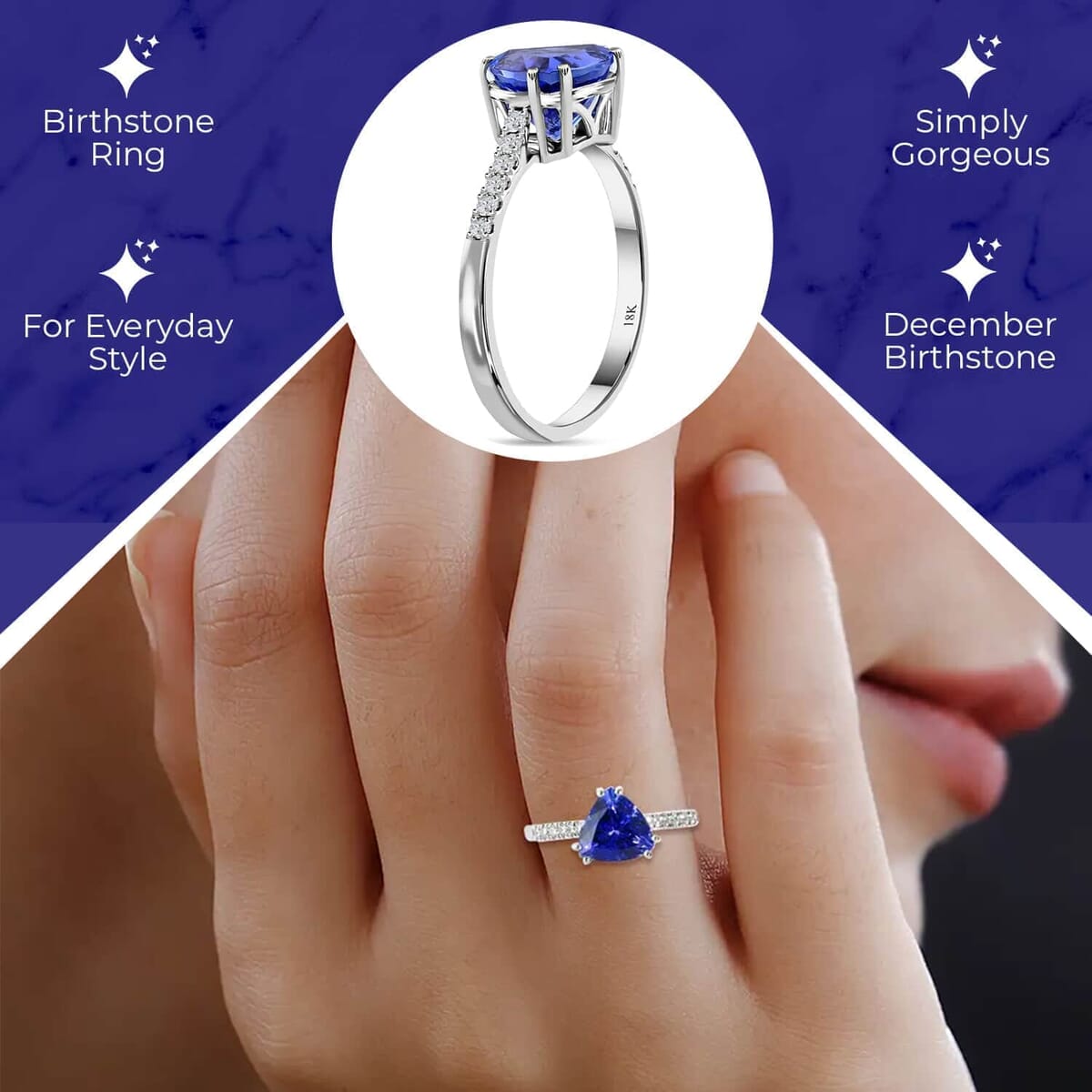Certified & Appraised Iliana AAA Tanzanite and Diamond 2.05 ctw Ring in 18K White Gold, Diamond Gold Ring, Wedding Rings (Size 8.5) image number 2