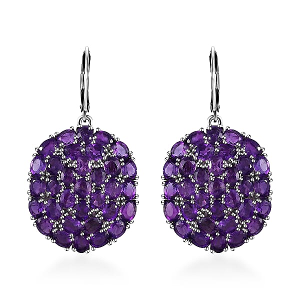 African Amethyst 14.00 ctw Lever Back Earrings in Platinum Over Copper with Magnet