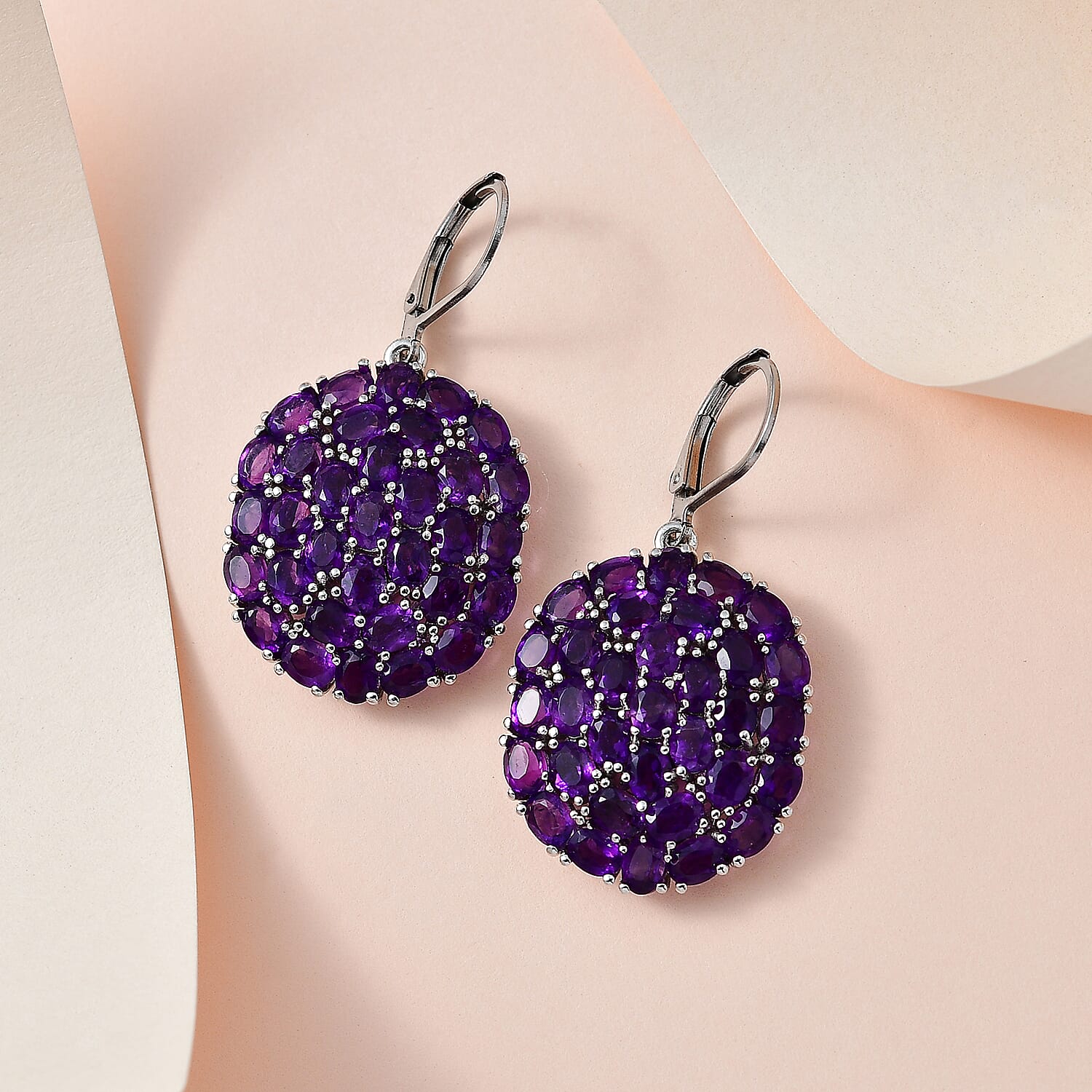 African Amethyst 14.00 ctw Lever Back Earrings in Platinum Over Copper with Magnet