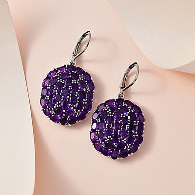African Amethyst 14.00 ctw Lever Back Earrings in Platinum Over Copper with Magnet