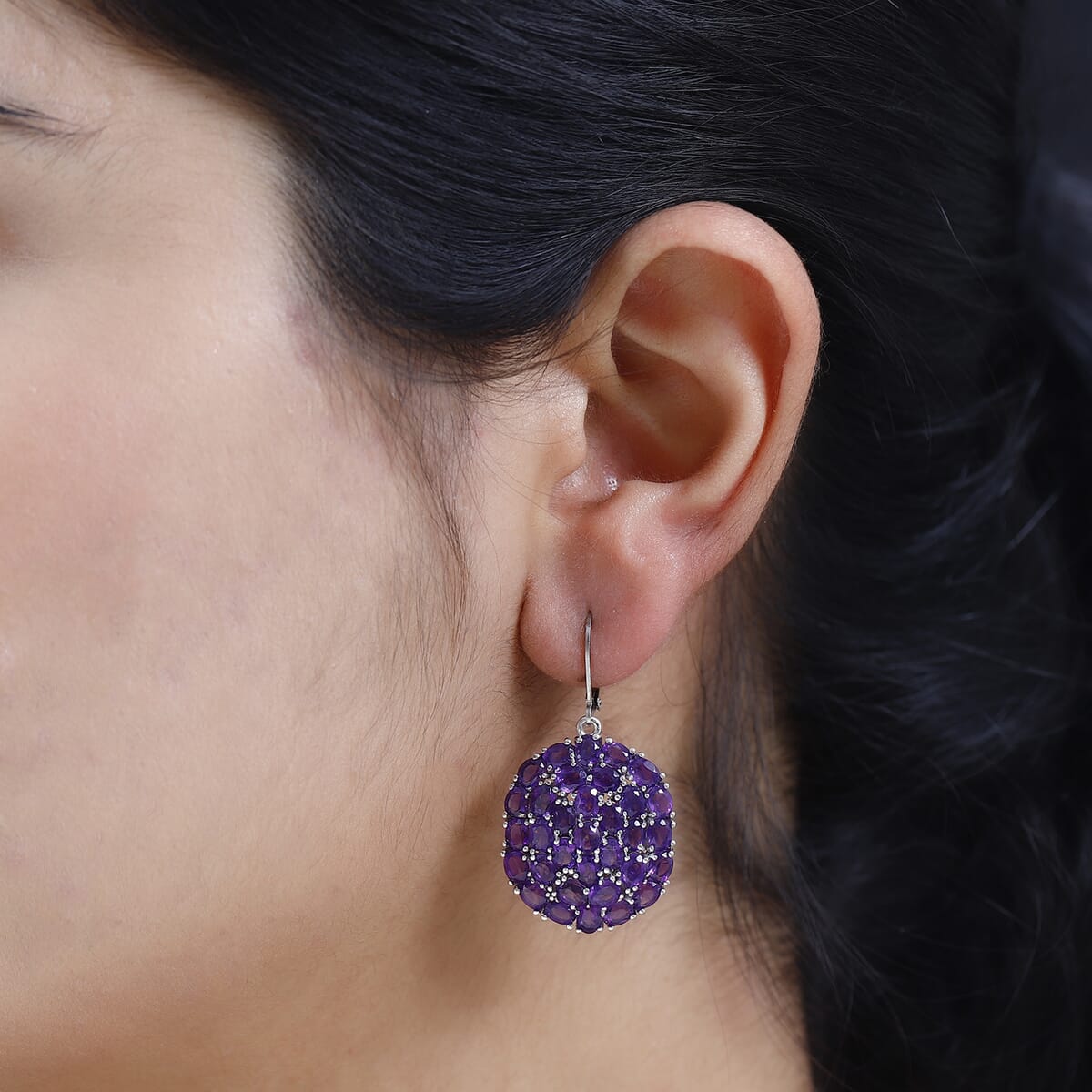 African Amethyst 14.00 ctw Lever Back Earrings in Platinum Over Copper with Magnet image number 2