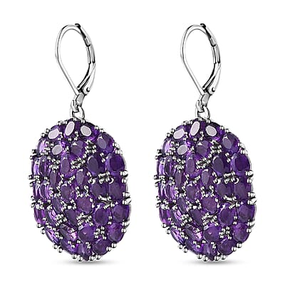 African Amethyst 14.00 ctw Lever Back Earrings in Platinum Over Copper with Magnet