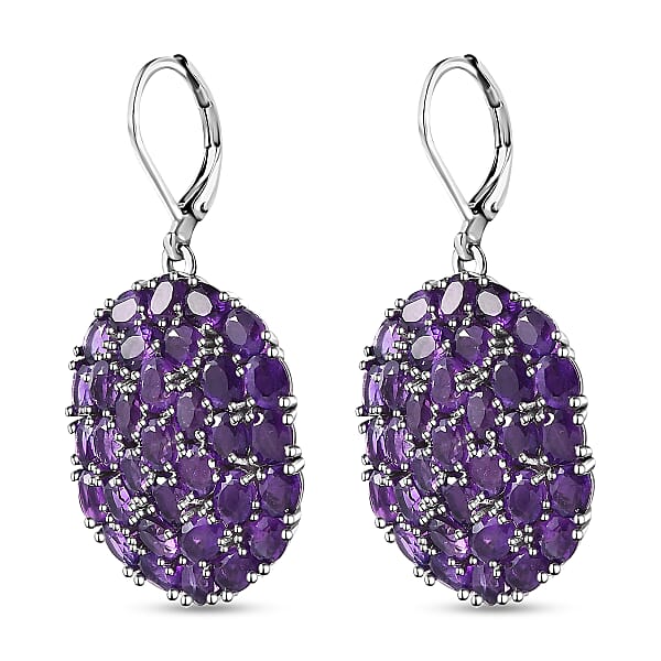 African Amethyst 14.00 ctw Lever Back Earrings in Platinum Over Copper with Magnet