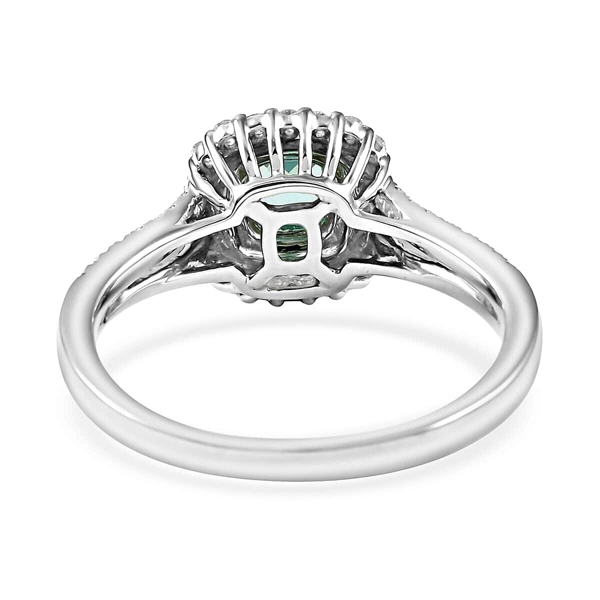 Certified Rhapsody 950 Platinum AAAA Paraiba Tourmaline and E-F VS Diamond Double Halo Ring (Size 10.5) 5.75 Grams 1.00 ctw image number 4