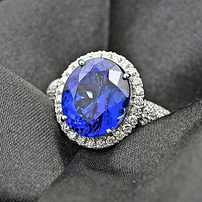 Certified & Appraised Rhapsody 950 Platinum AAAA Tanzanite and E-F VS Diamond Halo Ring (Size 10.0) 9.24 Grams 8.15 ctw