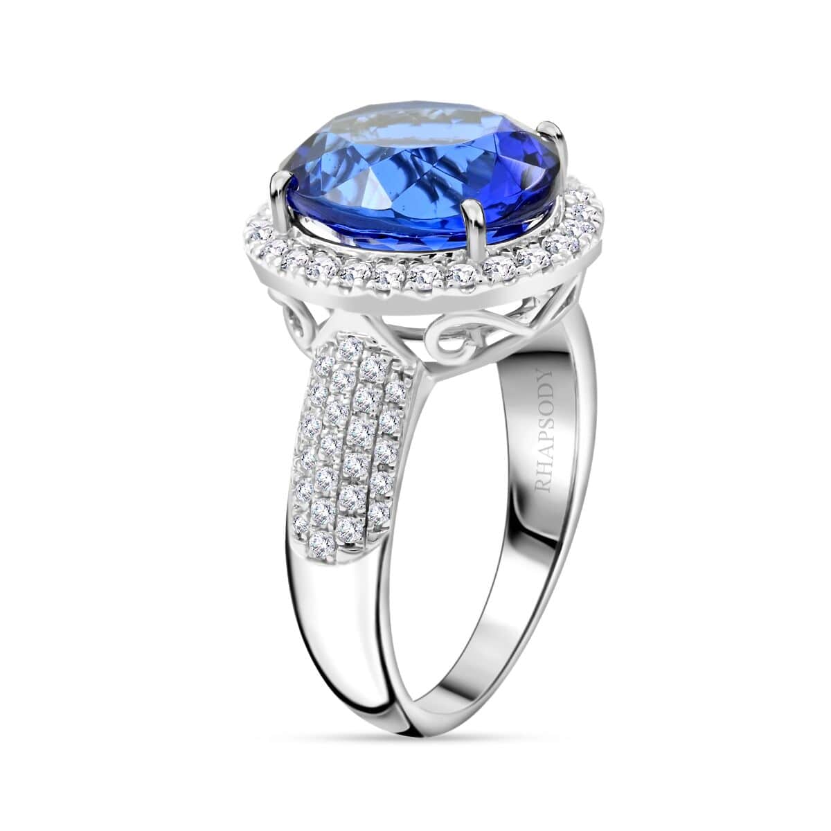 Certified & Appraised Rhapsody 950 Platinum AAAA Tanzanite and E-F VS Diamond Halo Ring 9.24 Grams 8.15 ctw image number 3