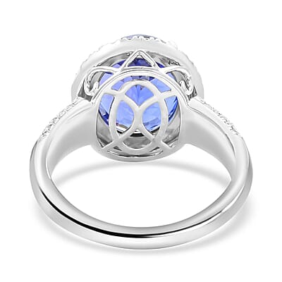 Certified & Appraised Rhapsody 950 Platinum AAAA Tanzanite and E-F VS Diamond Halo Ring (Size 10.0) 9.24 Grams 8.15 ctw