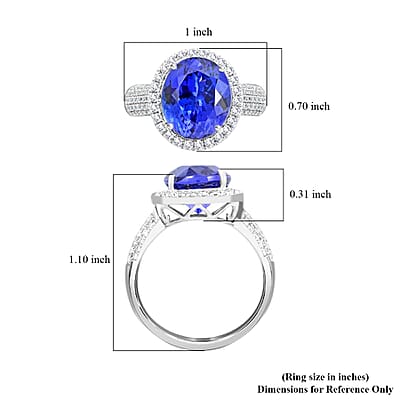 Certified & Appraised Rhapsody 950 Platinum AAAA Tanzanite and E-F VS Diamond Halo Ring (Size 10.0) 9.24 Grams 8.15 ctw