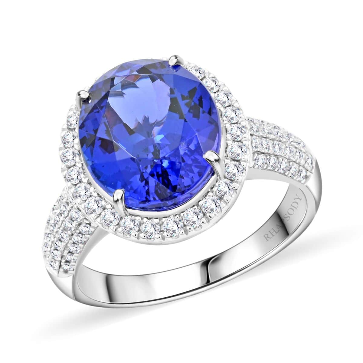 Certified & Appraised Rhapsody 950 Platinum AAAA Tanzanite and E-F VS Diamond Halo Ring (Size 6.0) 9.24 Grams 8.15 ctw image number 0