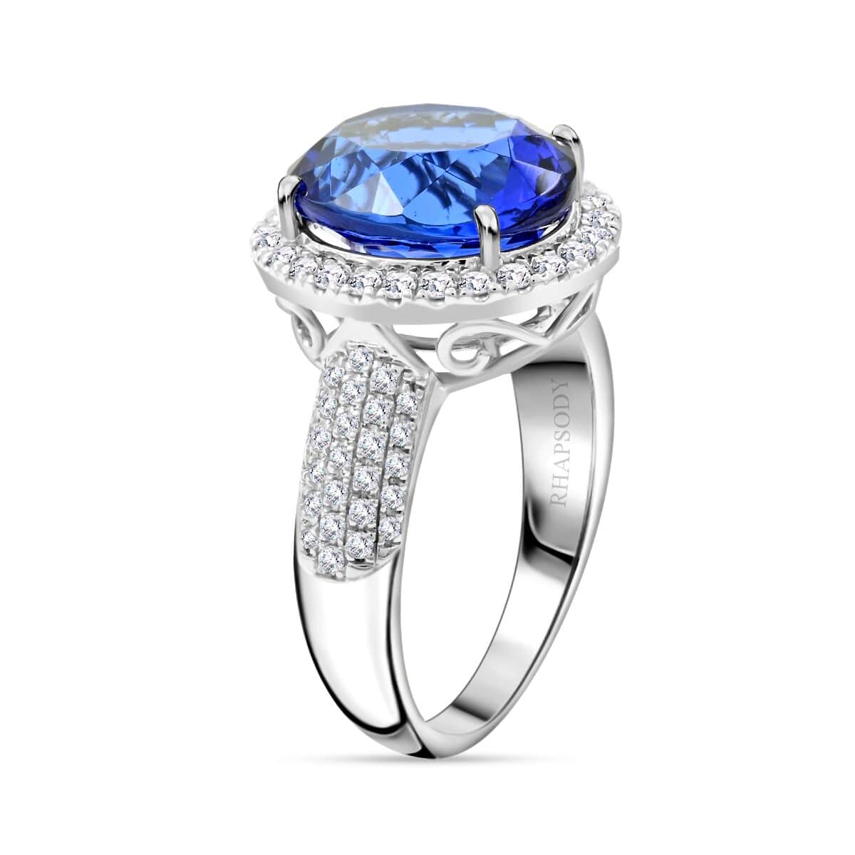 Certified & Appraised Rhapsody 950 Platinum AAAA Tanzanite and E-F VS Diamond Halo Ring (Size 6.0) 9.24 Grams 8.15 ctw image number 3