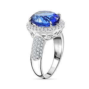 Certified & Appraised Rhapsody 950 Platinum AAAA Tanzanite and E-F VS Diamond Halo Ring (Size 9.5) 9.24 Grams 8.15 ctw