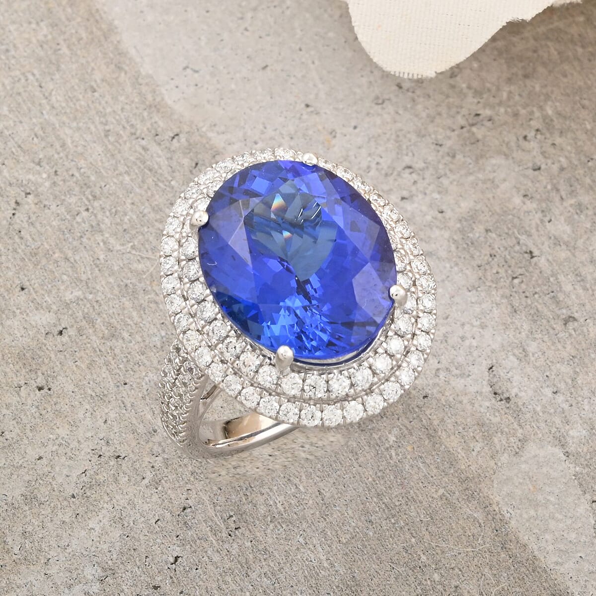 Certified & Appraised Rhapsody AAAA Tanzanite and E-F, VS Diamond 9.60 ctw Double Halo Ring in 950 Platinum 9.60 Grams (Size 7.0) image number 1