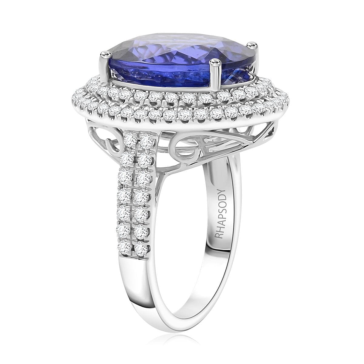 Certified & Appraised Rhapsody AAAA Tanzanite and E-F, VS Diamond 9.60 ctw Double Halo Ring in 950 Platinum 9.60 Grams (Size 9.0) image number 3