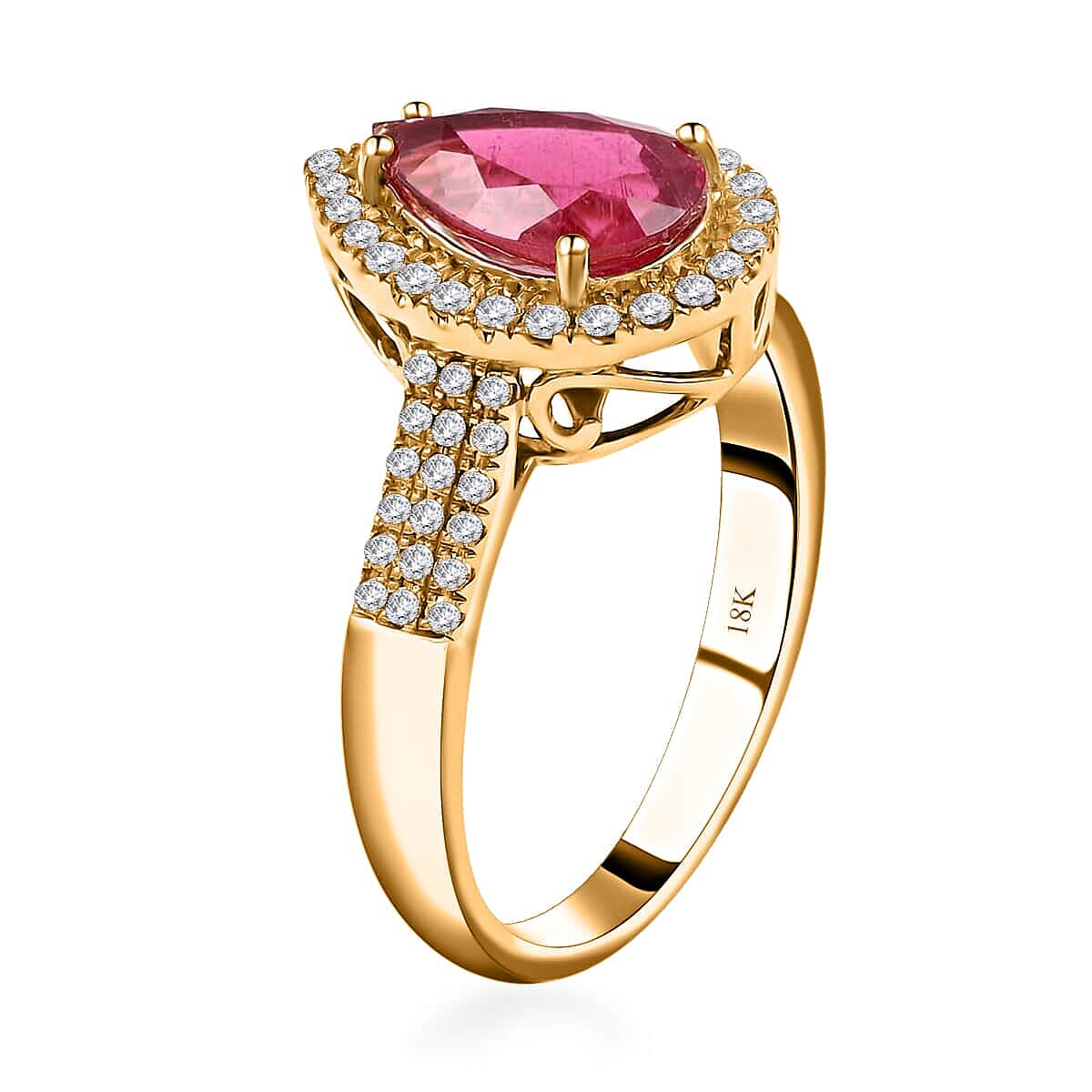 Certified & Appraised Iliana 18K Yellow Gold AAA Ouro Fino Rubellite and G-H SI Diamond Halo Ring (Size 5.0) 4.70 Grams 2.10 ctw image number 3