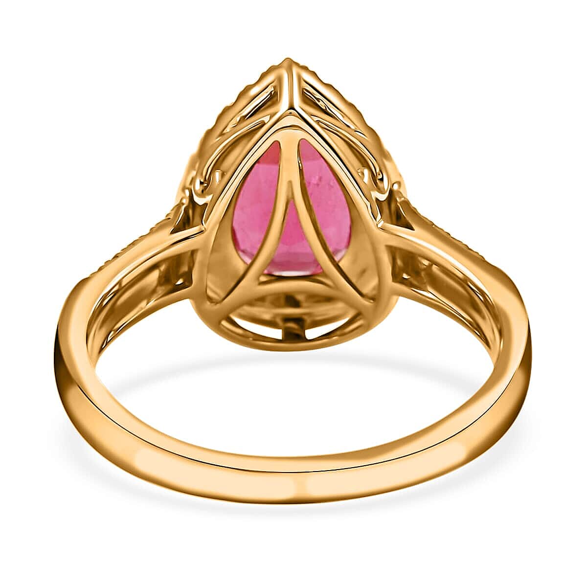 Certified & Appraised Iliana 18K Yellow Gold AAA Ouro Fino Rubellite and G-H SI Diamond Halo Ring (Size 5.0) 4.70 Grams 2.10 ctw image number 4