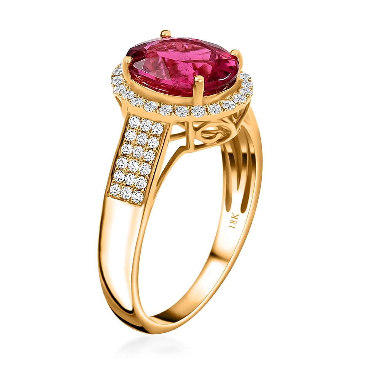 Certified & Appraised Iliana 18K Yellow Gold AAA Ouro Fino Rubellite and G-H SI Diamond Ring (Size 5.0) 4.20 Grams 3.00 ctw image number 3