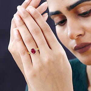 Certified & Appraised Iliana 18K Yellow Gold AAA Ouro Fino Rubellite and G-H SI Diamond Ring (Size 5.5) 4.20 Grams 3.00 ctw