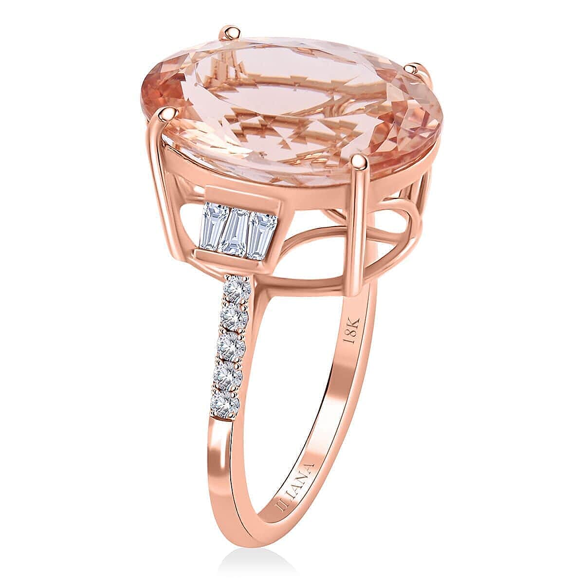 Certified and Appraised Iliana 18K Rose Gold AAA Marropino Morganite and G-H I1 Diamond Ring (Size 10.5) 10.10 ctw image number 3