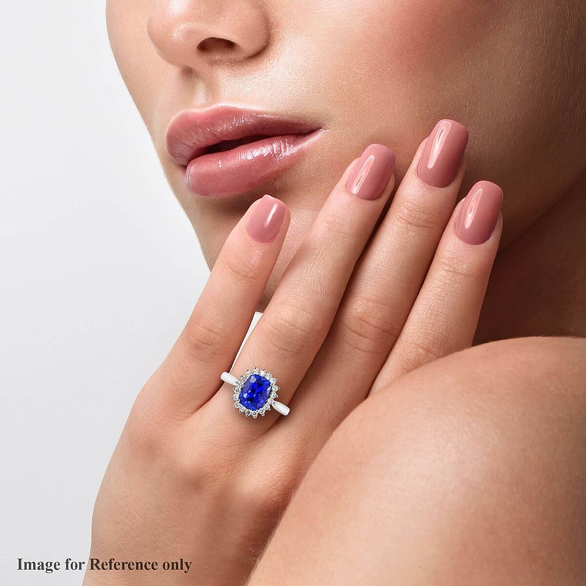 Certified and Appraised Rhapsody 950 Platinum AAAA Tanzanite and E-F VS Diamond Halo Ring (Size 6.5) 5.58 Grams 2.55 ctw image number 2