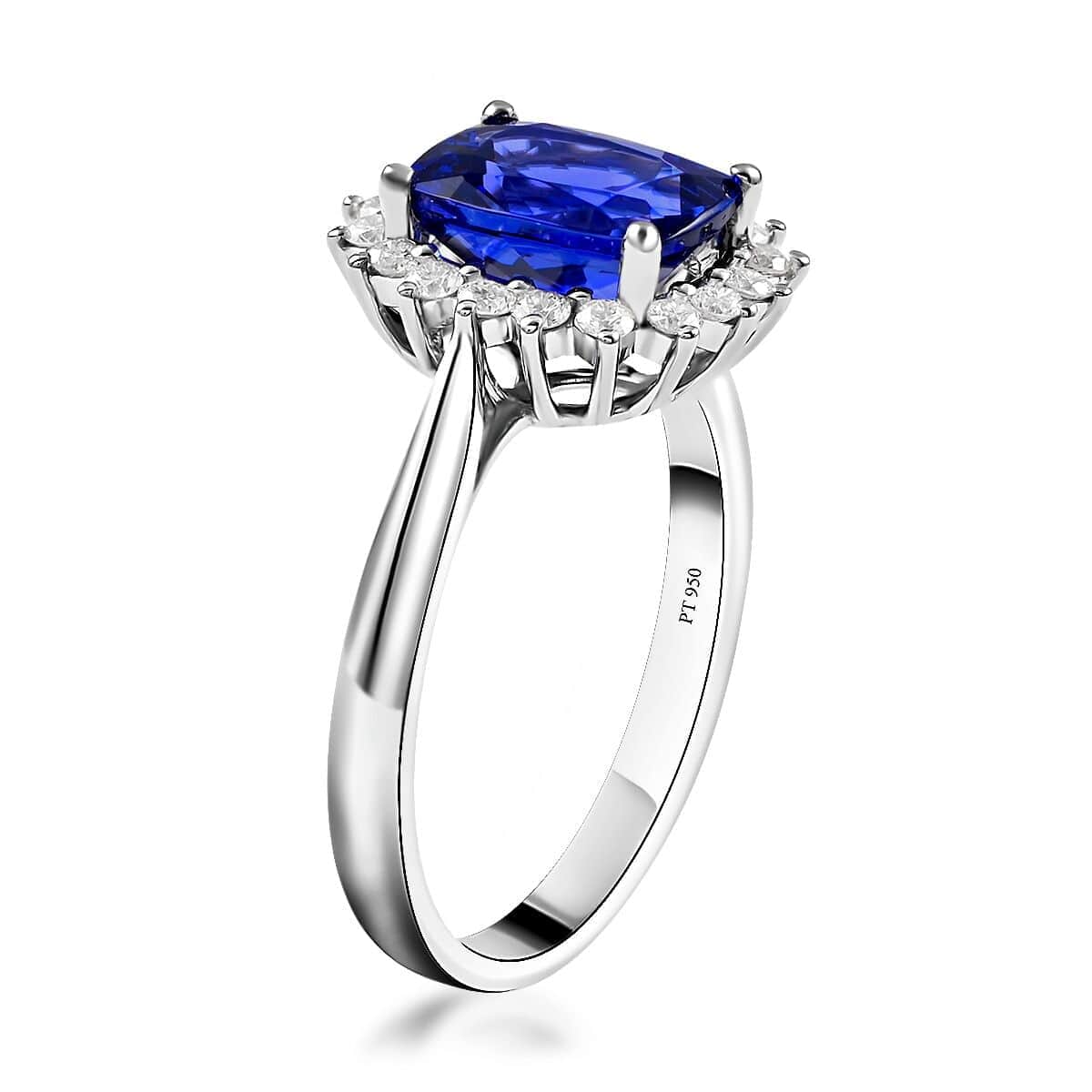 Certified and Appraised Rhapsody 950 Platinum AAAA Tanzanite and E-F VS Diamond Halo Ring (Size 7.5) 5.58 Grams 2.55 ctw image number 3