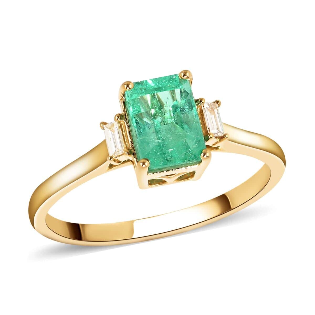 Certified & Appraised Luxoro 14K Yellow Gold AAA Boyaca Colombian Emerald and G-H I2 Diamond Ring (Size 8.5) 1.20 ctw image number 0