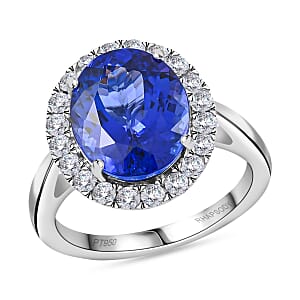 Certified & Appraised Rhapsody 950 Platinum AAAA Tanzanite and E-F VS Diamond Halo Ring (Size 6.5) 8 Grams 6.40 ctw