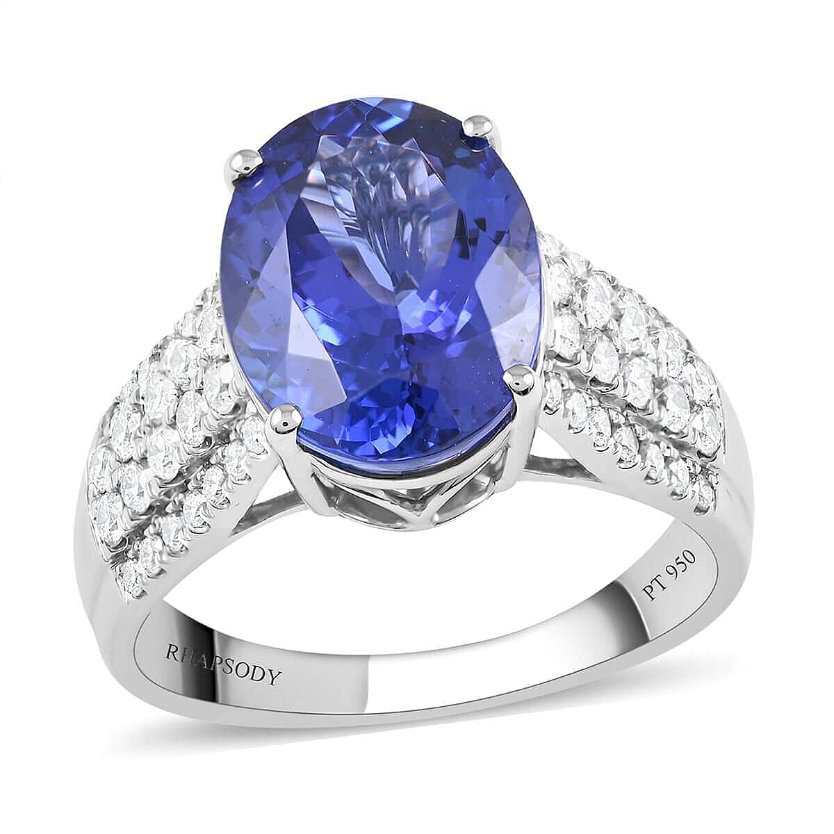 Red Carpet Collection Certified & Appraised Rhapsody AAAA Tanzanite and E-F VS Diamond 6.60 ctw Ring in 950 Platinum (Size 8.5) 9.55 Grams image number 0
