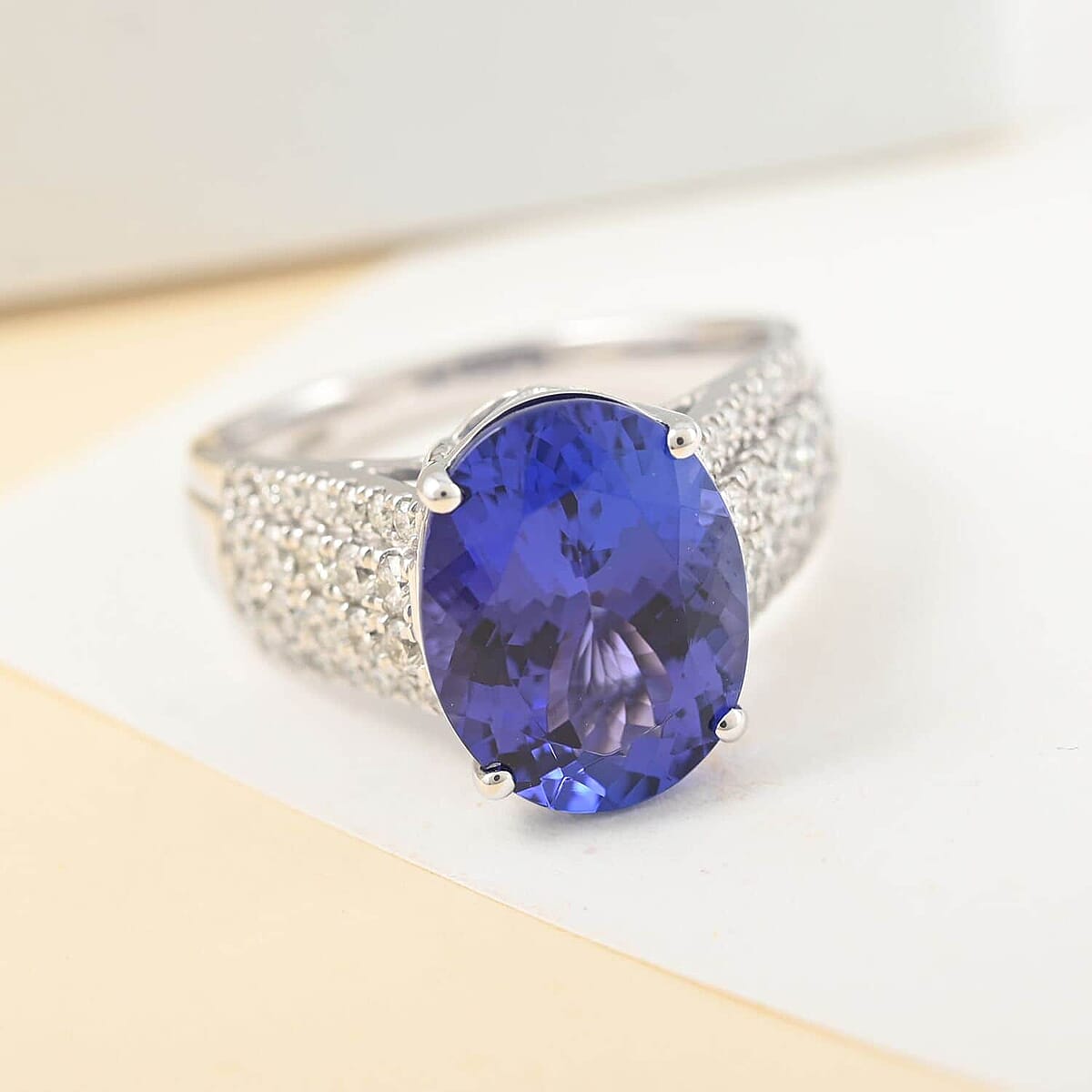 Red Carpet Collection Certified & Appraised Rhapsody AAAA Tanzanite and E-F VS Diamond 6.60 ctw Ring in 950 Platinum (Size 8.5) 9.55 Grams image number 1