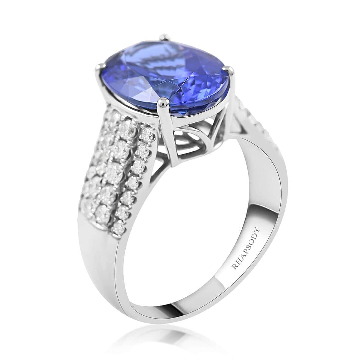 Red Carpet Collection Certified & Appraised Rhapsody AAAA Tanzanite and E-F VS Diamond 6.60 ctw Ring in 950 Platinum (Size 8.5) 9.55 Grams image number 3