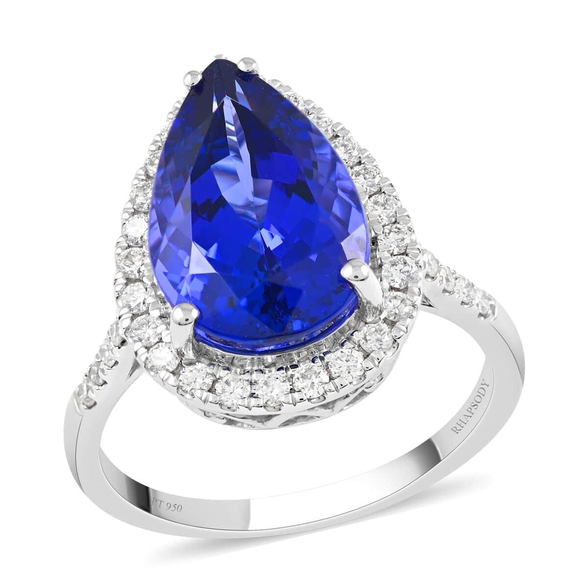 Certified & Appraised Rhapsody 950 Platinum AAAA Tanzanite and E-F VS Diamond Halo Ring (Size 11.0) 6 Grams 6.25 ctw image number 0