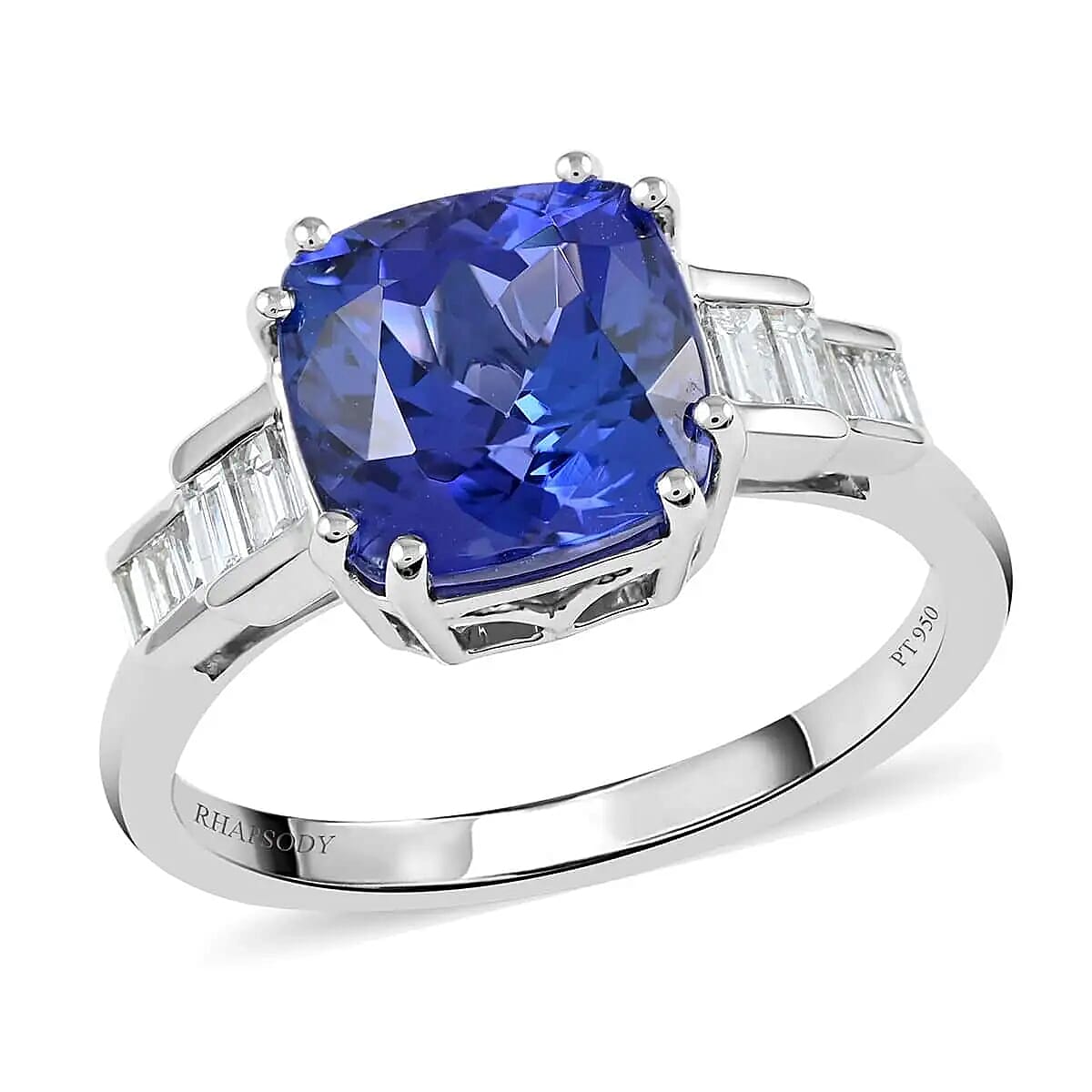 Certified & Appraised Rhapsody 950 Platinum AAAA Tanzanite and E-F VS Diamond Ring (Size 5.0) 5.75 Grams 4.50 ctw