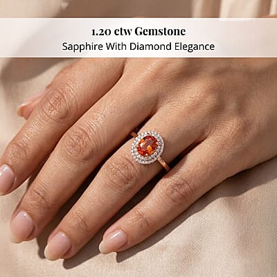 Certified & Appraised Iliana 18K Rose Gold AAA Songea Sapphire and G-H SI Diamond Double Halo Ring (Size 5.0) 3.50 Grams 1.20 ctw