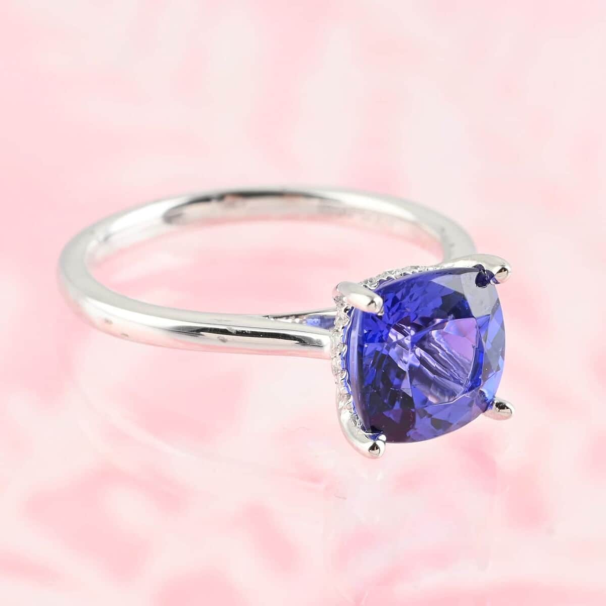 Certifiead Rhapsody 950 Platinum AAAA Tanzanite and E-F VS Diamond Ring (Size 6.5) 6.20 Grams 4.20 ctw image number 1