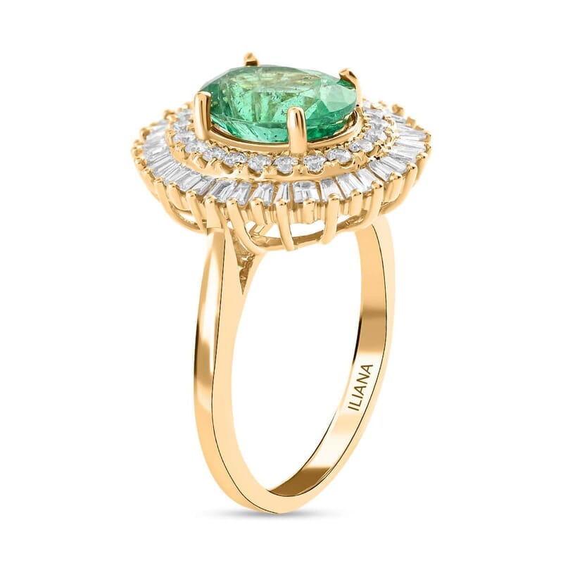 Certified & Appraised Iliana 18K Yellow Gold AAA Kagem Zambian Emerald and G-H SI Diamond Double Halo Ring (Size 9.5) 6 Grams 2.55 ctw