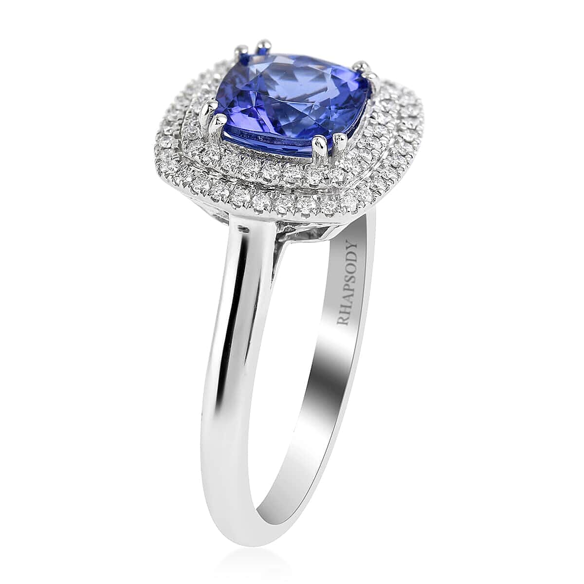 Rhapsody 950 Platinum AAAA Tanzanite and E-F VS Diamond Double Halo Ring (Size 5.0) 6.60 Grams 2.00 ctw image number 3