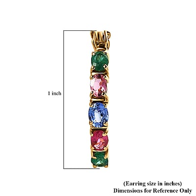 Premium Ceylon Blue Sapphire, Kagem Zambian Emerald and Ouro Fino Rubellite 2.25 ctw Hoop Earrings in Vermeil Yellow Gold Over Sterling Silver
