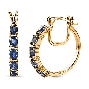Premium Ceylon Blue Sapphire 2.15 ctw Hoop Earrings in Vermeil Yellow Gold Over Sterling Silver