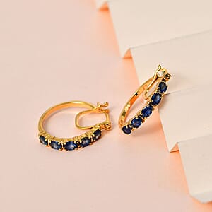 Premium Ceylon Blue Sapphire 2.15 ctw Hoop Earrings in Vermeil Yellow Gold Over Sterling Silver