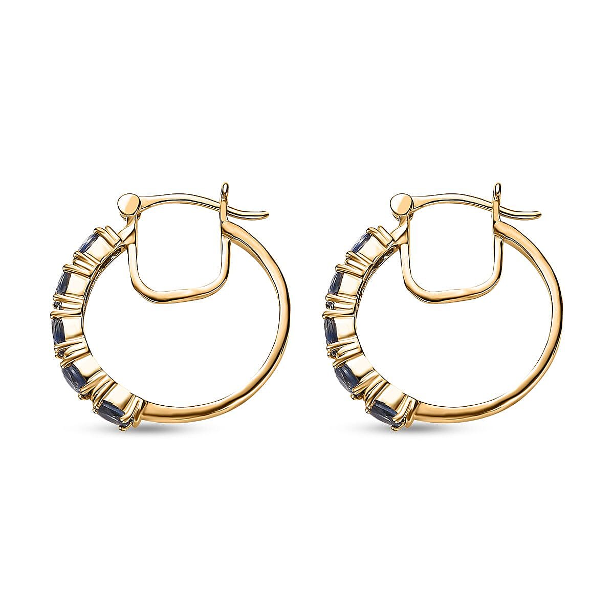 Premium Ceylon Blue Sapphire 2.15 ctw Hoop Earrings in Vermeil Yellow Gold Over Sterling Silver image number 3