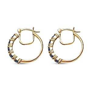 Premium Ceylon Blue Sapphire 2.15 ctw Hoop Earrings in Vermeil Yellow Gold Over Sterling Silver