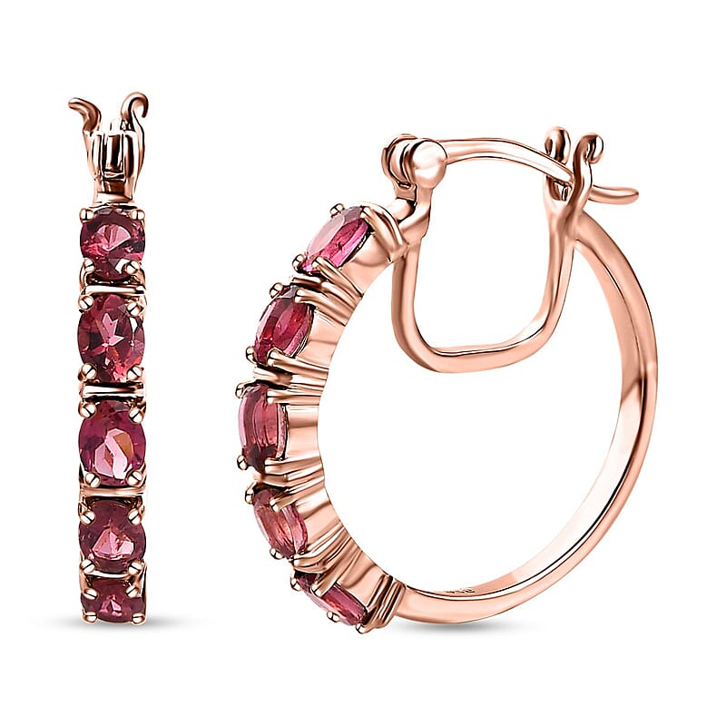 Premium Ouro Fino Rubellite Hoop Earrings in Vermeil Rose Gold Over Sterling Silver 1.85 ctw