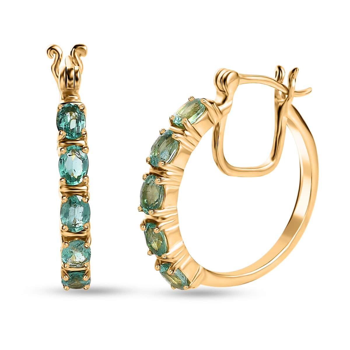 Premium Kagem Zambian Emerald Hoop Earrings in Vermeil Yellow Gold Over Sterling Silver 1.25 ctw image number 0