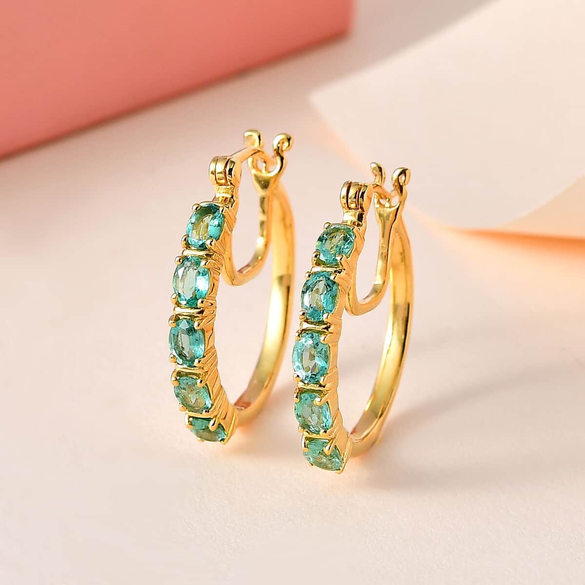 Premium Kagem Zambian Emerald Hoop Earrings in Vermeil Yellow Gold Over Sterling Silver 1.25 ctw image number 1