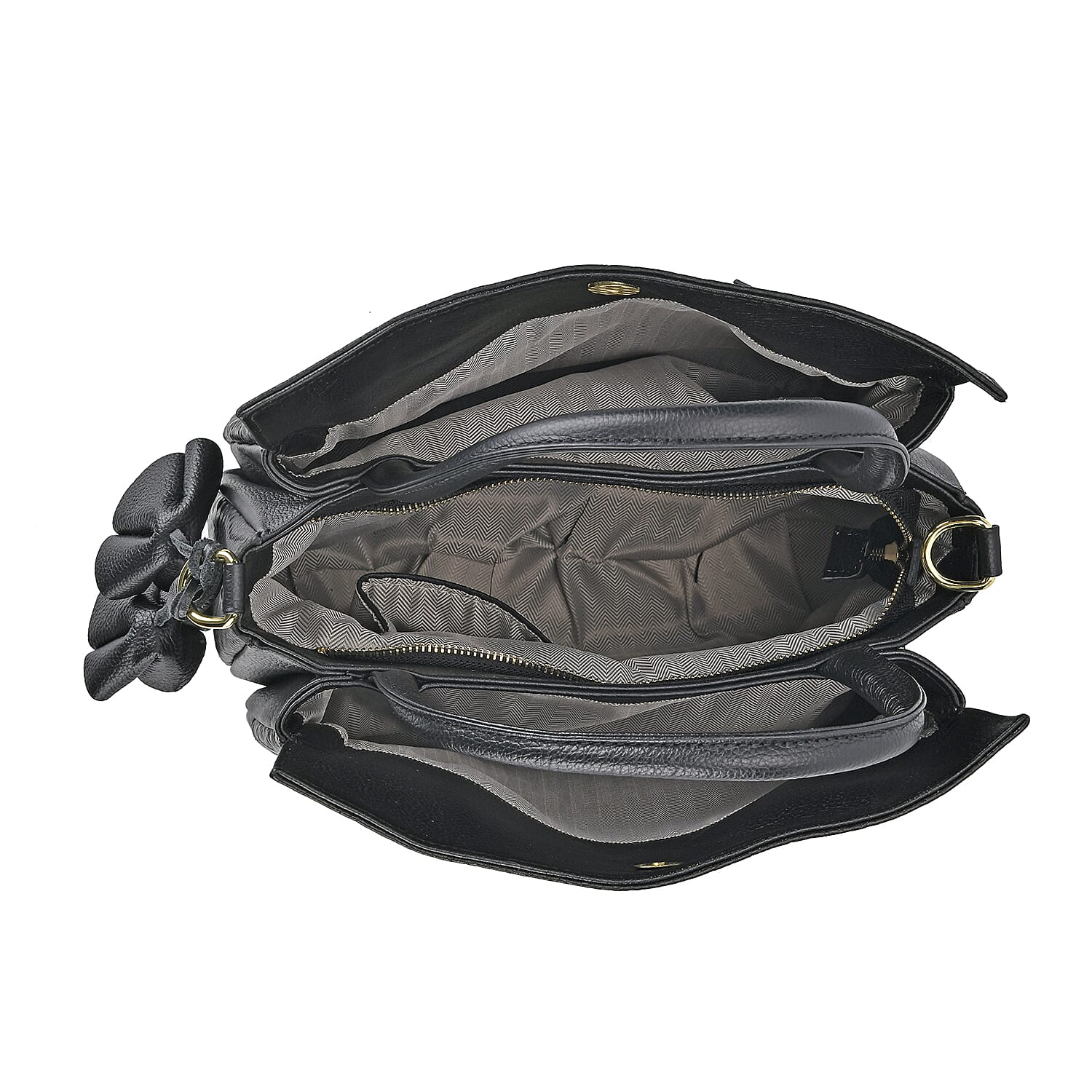 Black Embossed Weave Genuine Leather Crossbody Bag with Handle Drop and Shoulder Strap