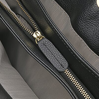 Black Embossed Weave Genuine Leather Crossbody Bag with Handle Drop and Shoulder Strap